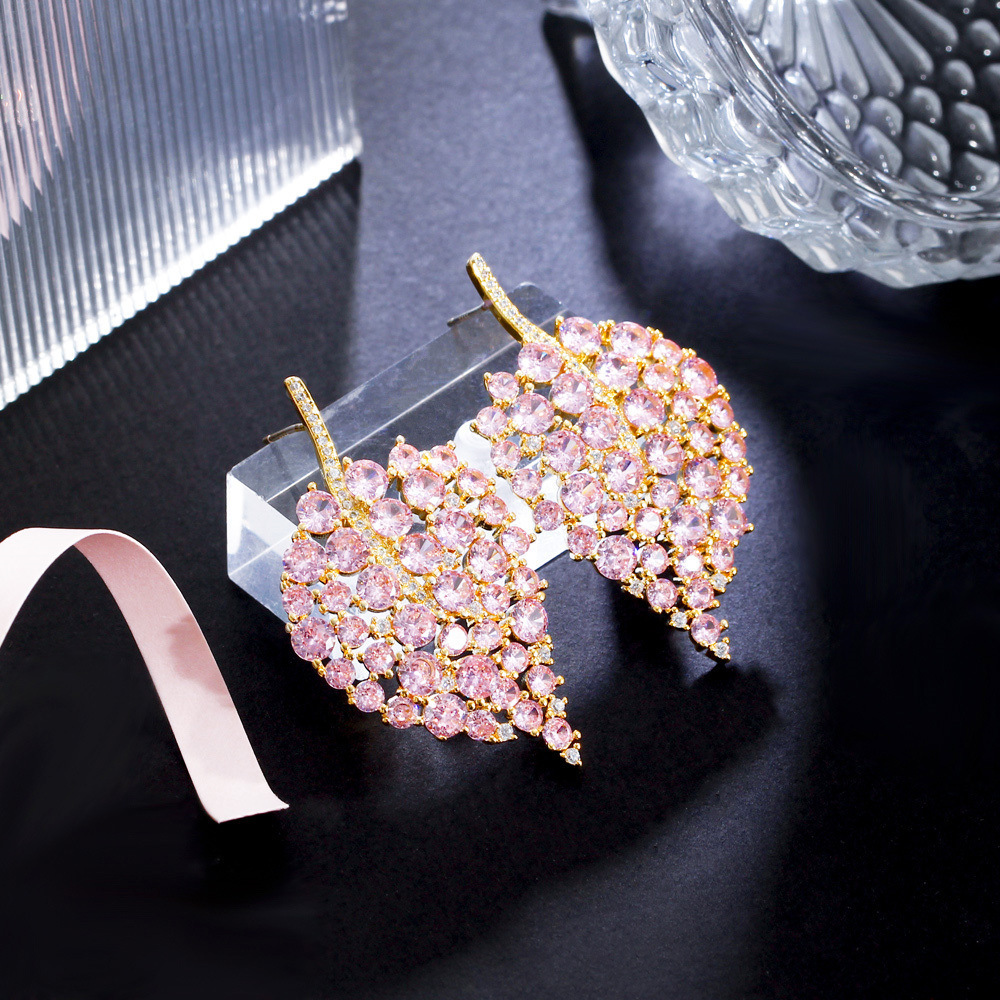 1 Pair Romantic Classic Style Leaf Plating Inlay Copper Zircon Rhodium Plated Silver Plated Ear Studs