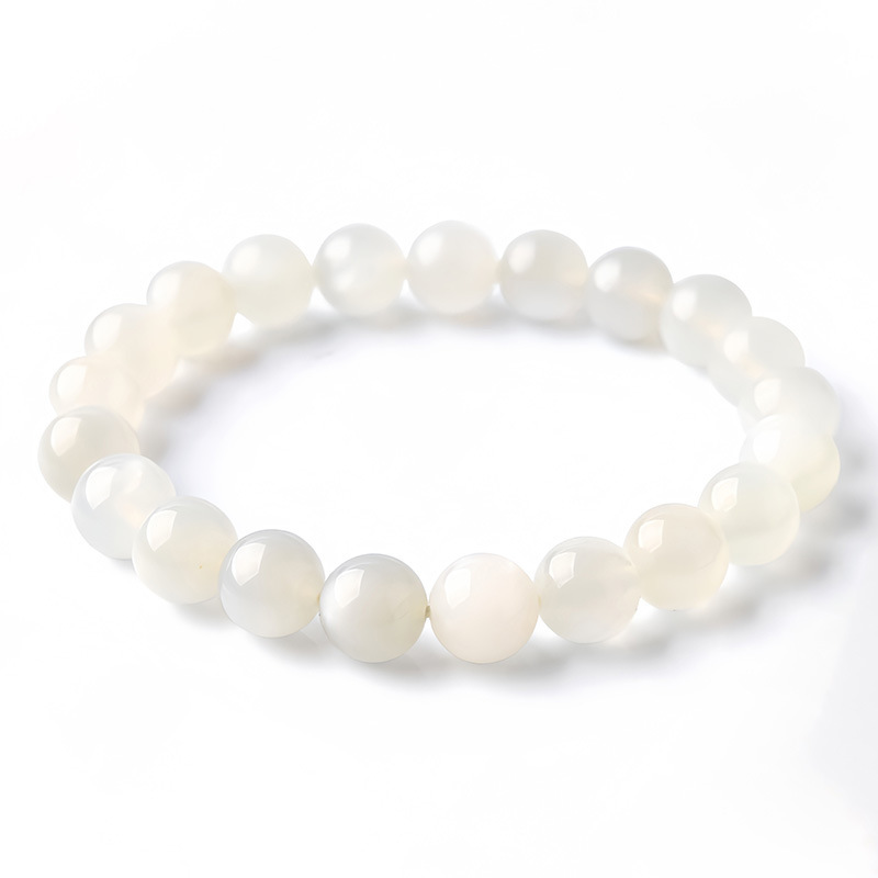Natural White Moonstone Bracelet Strong Cat's Eye Body Transparent Crystal Gem Classic Round Bead Geometric Pattern Polished