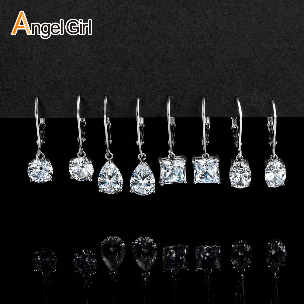 Fashion Four-Piece Copper Earring Set, Four-Prong Inlaid Zircon, Directly Shipped From Factory, Elegant Jewelry Accessories
