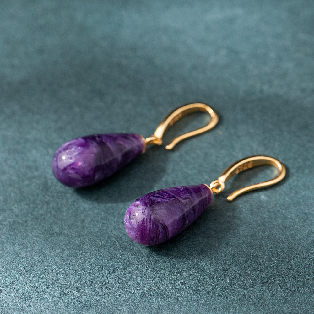 Natural Russian Purple Dragon Crystal Waterdrop Earrings 925 Silver Hook Simple Fashion Women's Style Jewelry Accessories