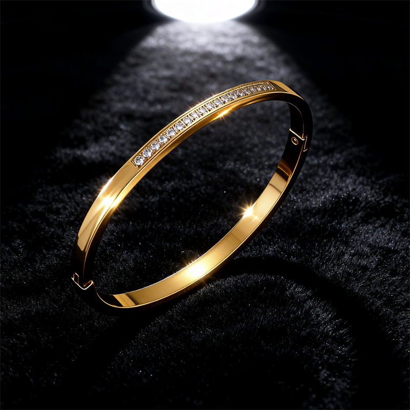 High Quality Metallic Feel Plated 18K Real Gold Geometric Universal Electroplated Zircon 304 Stainless Steel Bracelet