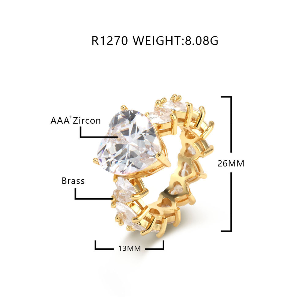 Inlaid Zircon Love Ring  Fashion Ornament Copper Plated Real Gold Ornament Hip Hop Ring Female Accessories Ornament Wholesale