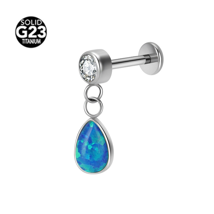 Titanium Alloy G23 Water Drop Shape Opal Pendant Earrings Internal Thread Body Piercing Jewelry Unisex Water Drop Earrings Fashion Accessories