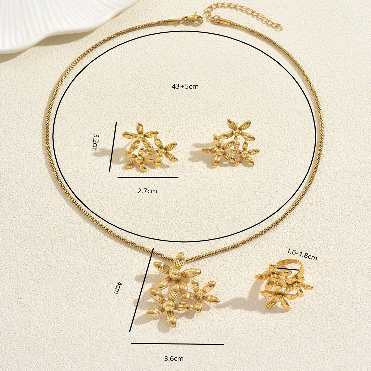 Four-Piece Stainless Steel Multiple Flower Splicing Elegant Necklace Earrings Ring Set For Banquet Bride Wedding Accessories