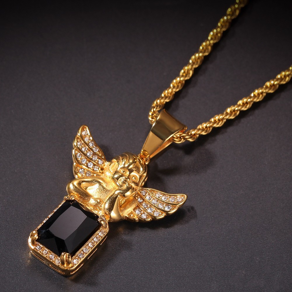 Hip-Hop Style Angel Wing Pendant Necklace Stainless Steel Gold-Plated Fashion Accessory Versatile Small Batch Trendy Jewelry Item