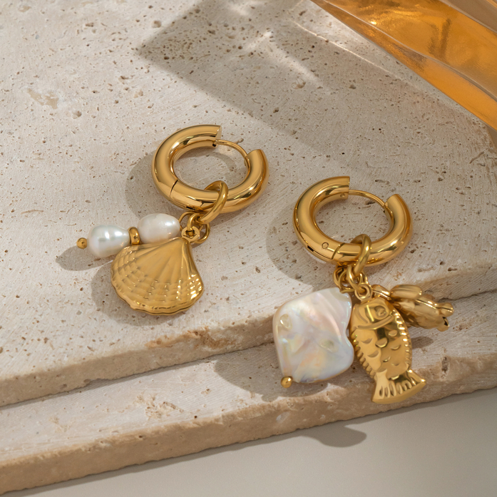 Elegant Fashion Jewelry Turtle Fish Shell Pearl AB Style Stainless Steel Non-fading Beach Accessories Earrings For Women