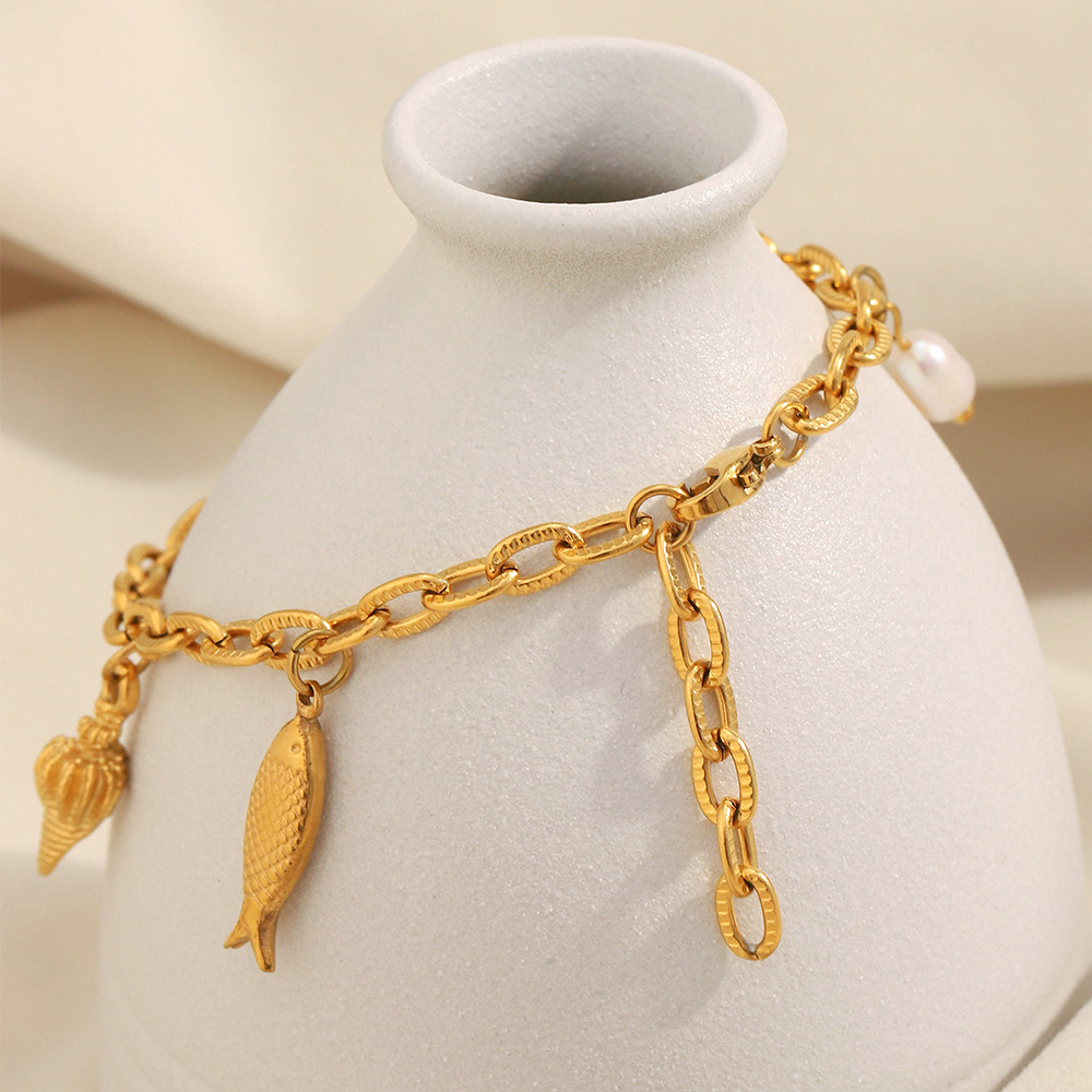 Summer Ocean Vacation Style Stainless Steel 18K Gold Plated Pendant Bracelet Fashionable Geometric Pattern Women's Jewelry