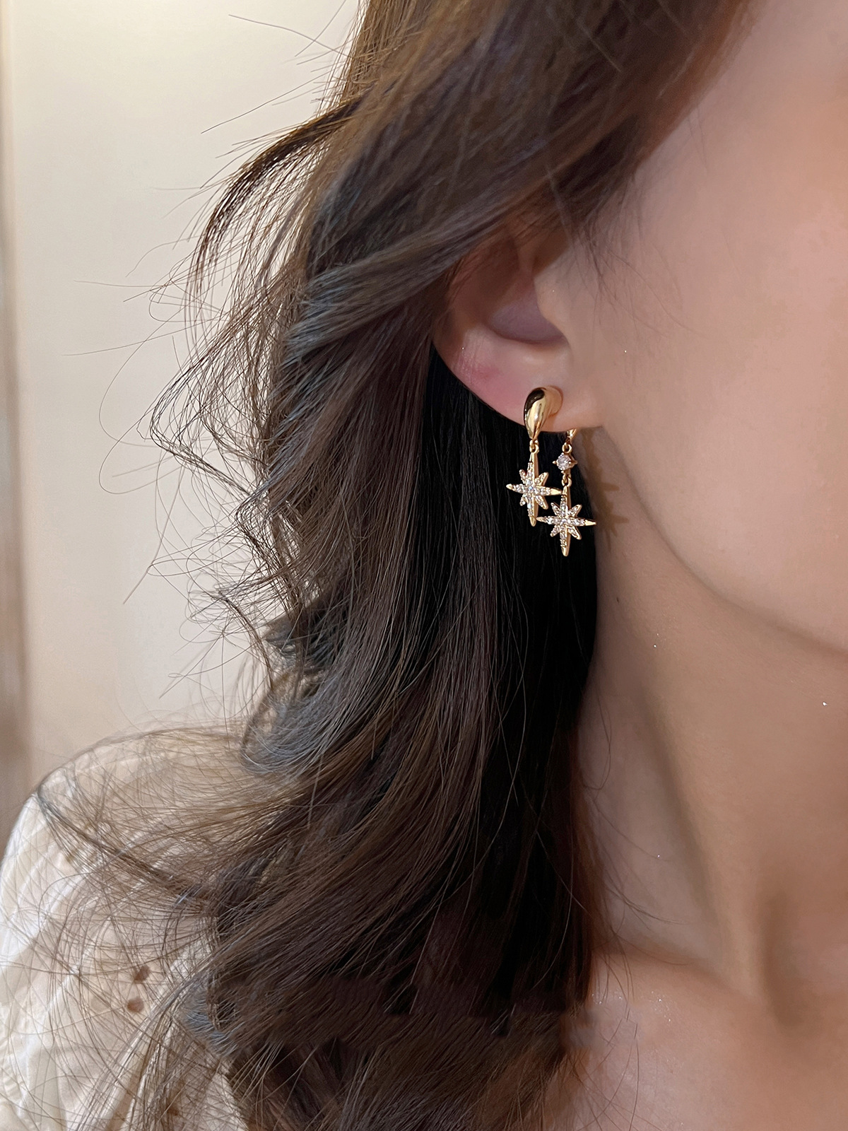 1 Pair Simple Style Classic Style Star Plating Copper Drop Earrings