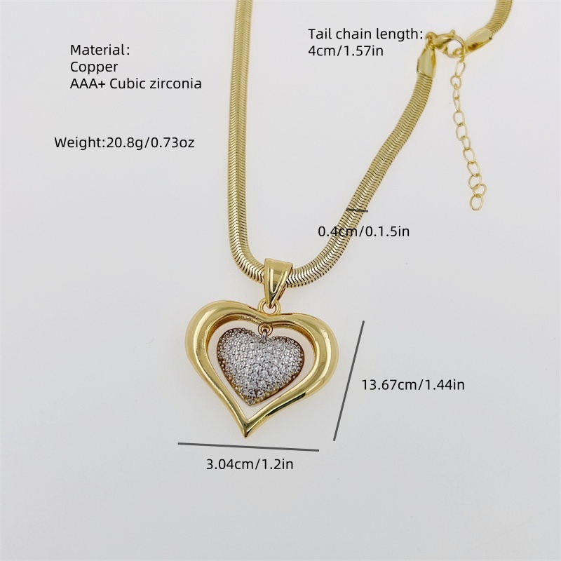 1 Piece Copper Plating 18K Gold Love Heart With Cutout XINGX Small Heart-Shaped Full Of Diamond Zircon Snake Chain Suitable For Men Women Daily Wear Suitable For Gifts  Original New Arrivals