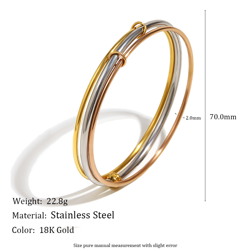 Stainless Steel Bracelet Vacuum Plated 18K Gold Minimalist Three Rings Mixed Color Women Jewelry Accessories