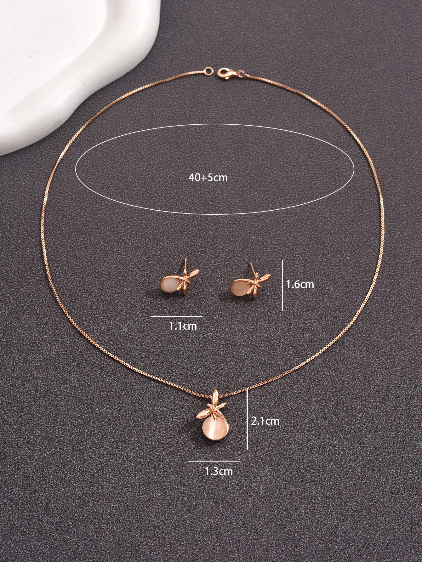 Handmade Cat Eye Stone Jewelry Set For Women Simple  Rose Gold Geometric Pattern Butterfly Inlaid Gemstone