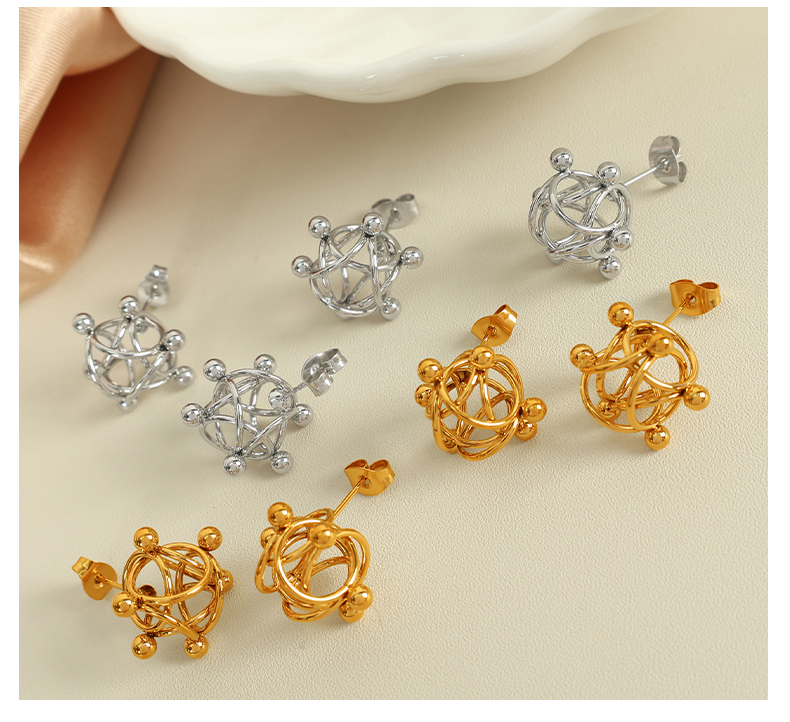 European And American New Style Molecular Structure Earrings Hollow Round Ball Ring Welded Titanium Steel Earrings Niche Design Women's Jewelry 304 Stainless Steel
