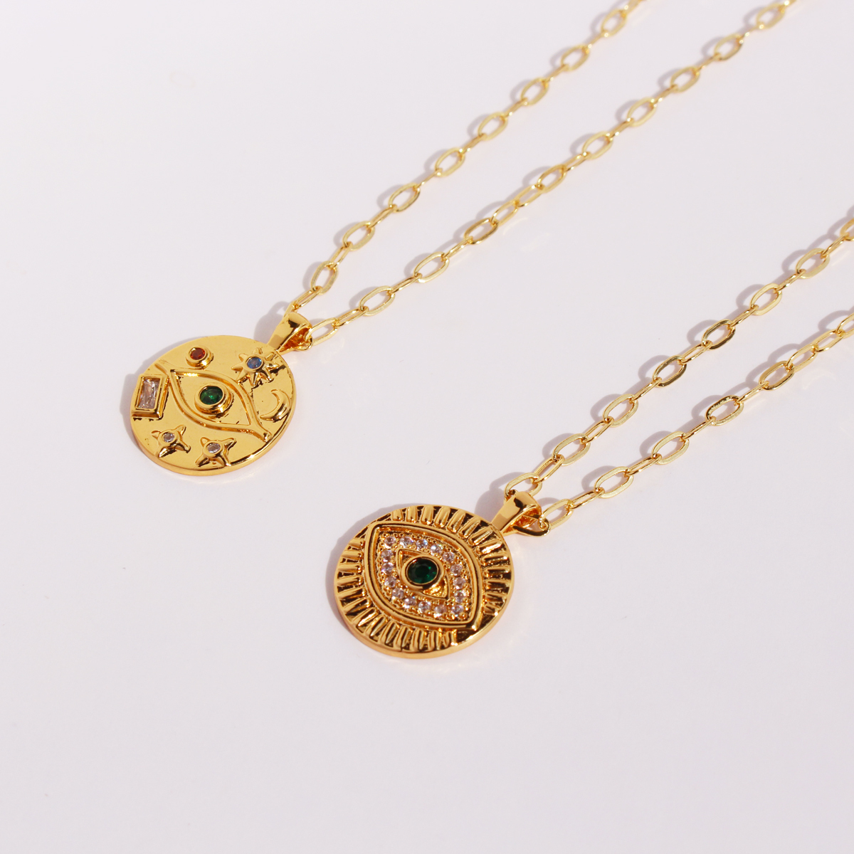 Brass Plated 24K Real Gold  Entry Lux Niche Devil's Eye Pendant Necklace Women's High-Grade Zircon Round Brand Twin Clavicle Chain N1