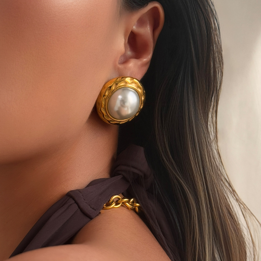 Fashionable Vintage Bohemian Pearl Earrings Titanium Steel Plated With 18K Gold Geometric Pattern Unisex Jewelry Accessories