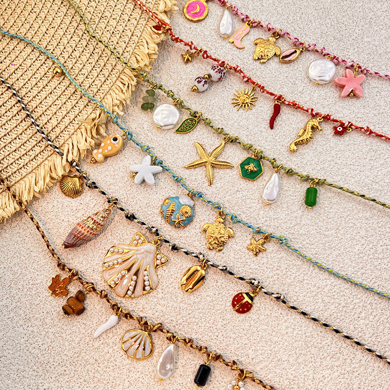 Colorful Woven Stainless Steel Pendant Necklace Starfish Shell Ocean Beach Style Accessories Jewelry 1 Piece Multi-Use Holiday