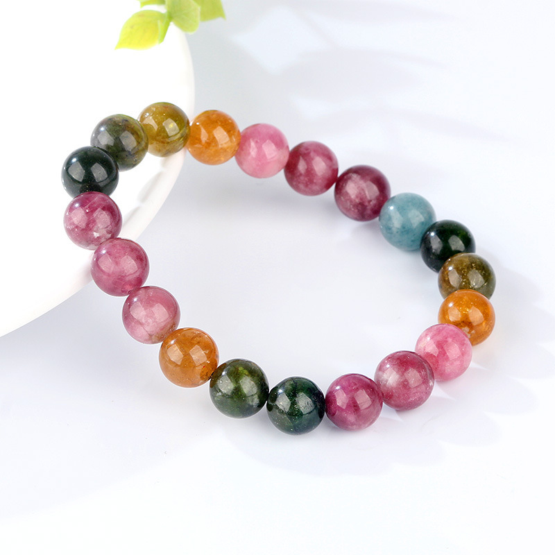 Natural Rainbow Tourmaline Bracelet Brazilian Old Mine Material Gradient Color Handmade Beads Jewelry Unisex Geometric Pattern