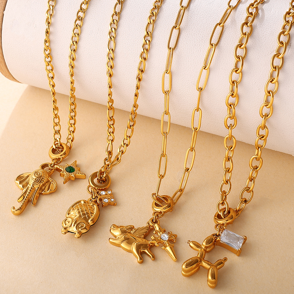 New Fashion Light Luxury Bear Pearl DIY Pendant Necklace Stainless Steel 18K Gold Plated Versatile Necklace