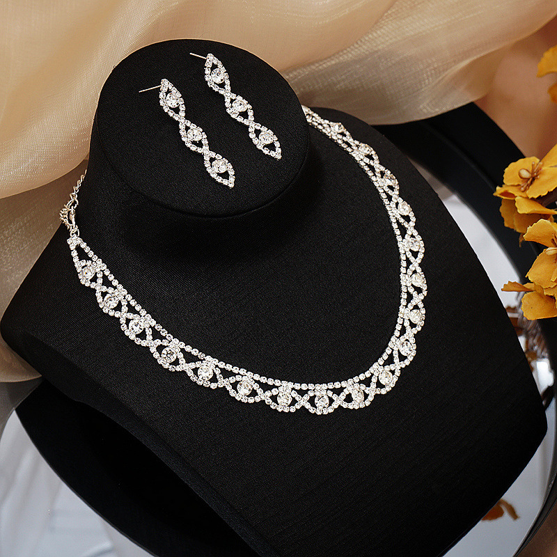 Simple Full Diamond Claw Chain Necklace And Earrings Set Bridal Wedding Accessories Multifunctional Titanium Steel Star