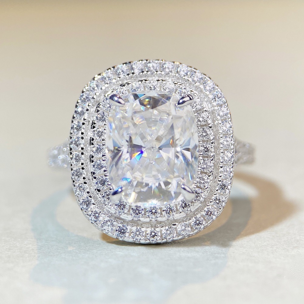 Moissanite 925 Sterling Silver Rings Rectangle Electroplated Platinum Plated Rhodium Plated Rings