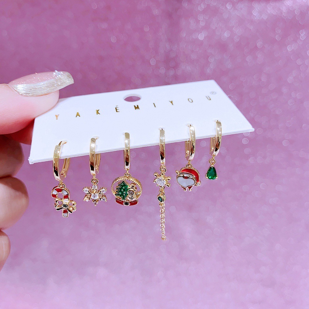 Elegant Christmas Tree And Snowflake Earrings Set With Colorful Zirconia Fashionable European Style Women's Jewelry Accessories