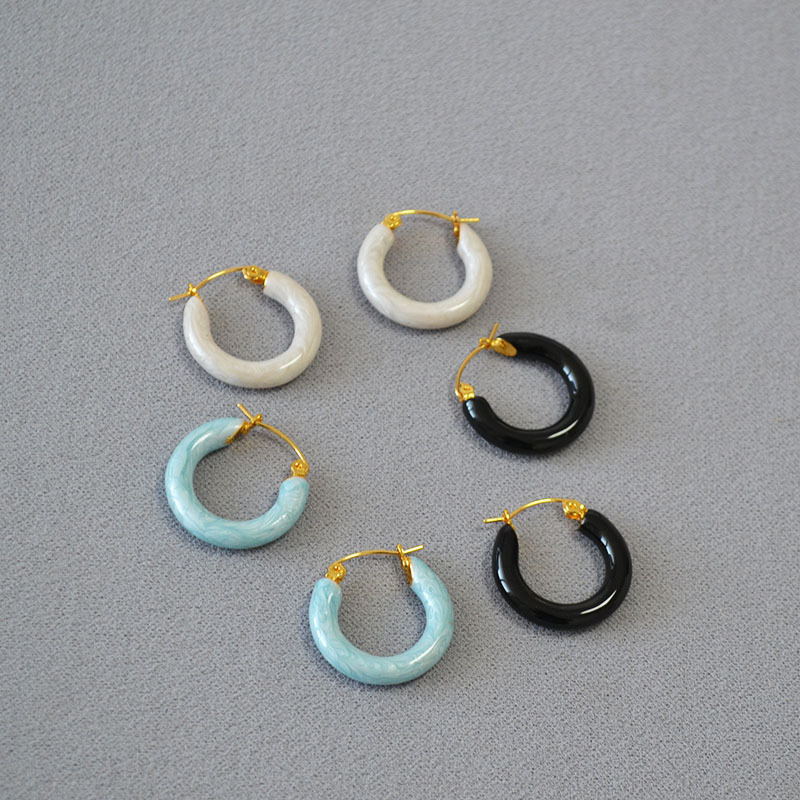 Retro Colorful Handmade Enamel Circle Earrings Women's Fashion Elegant Simple Pearl Glossy Round Shape Jewelry Accessories