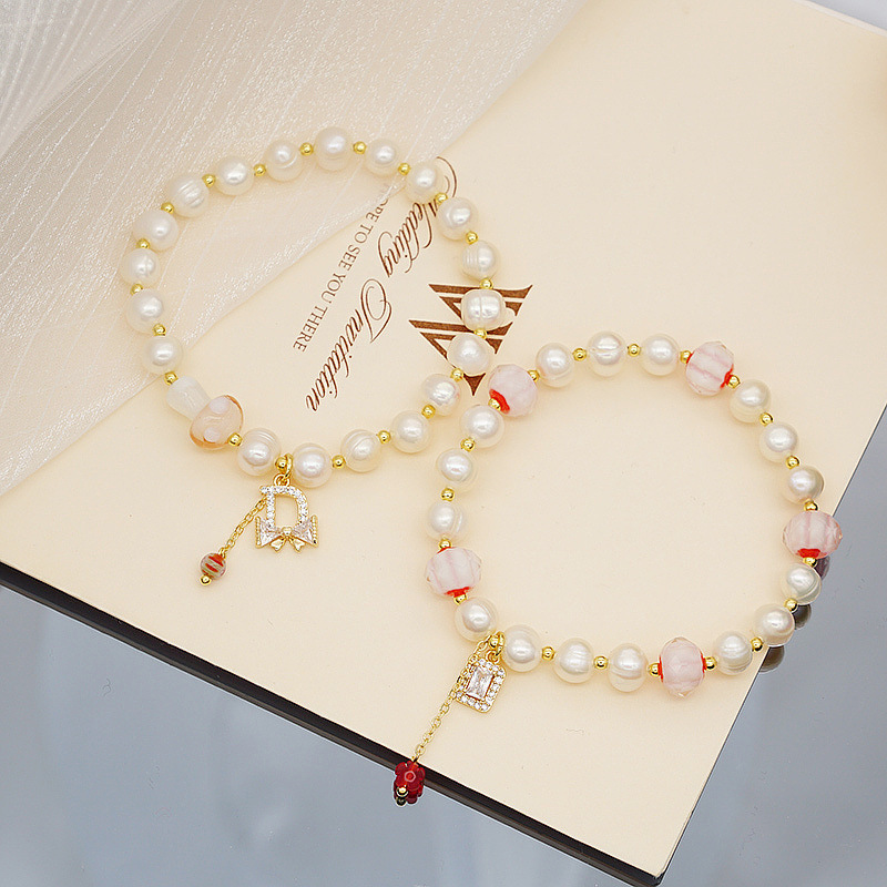 Spring And Summer Crystal Glass Pearl Bracelet Girl Bracelet Geometric Couple Jewelry Accessories