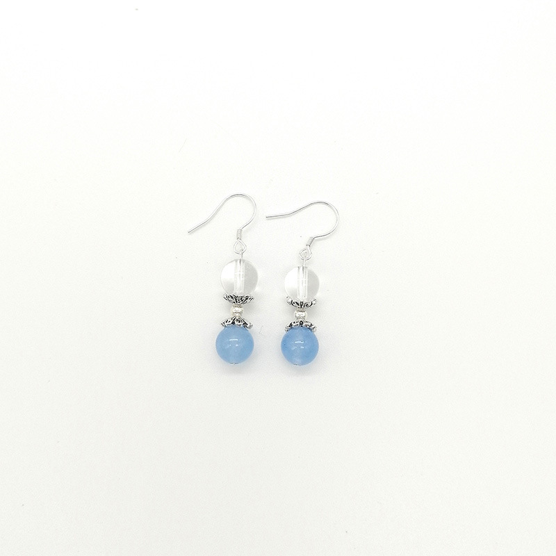 S925 Silver Blue Waterdrop Crystal Earrings Women's Hanfu Accessories Traditional Chinese Style Sweet Geometric Pattern Jewelry