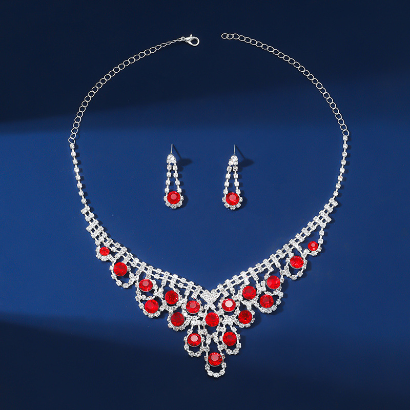 Pearl Rhinestone Necklace Earrings Set Ball Shape Dress Chain Polyester Material Printed Pendant Women Jewelry Accessories