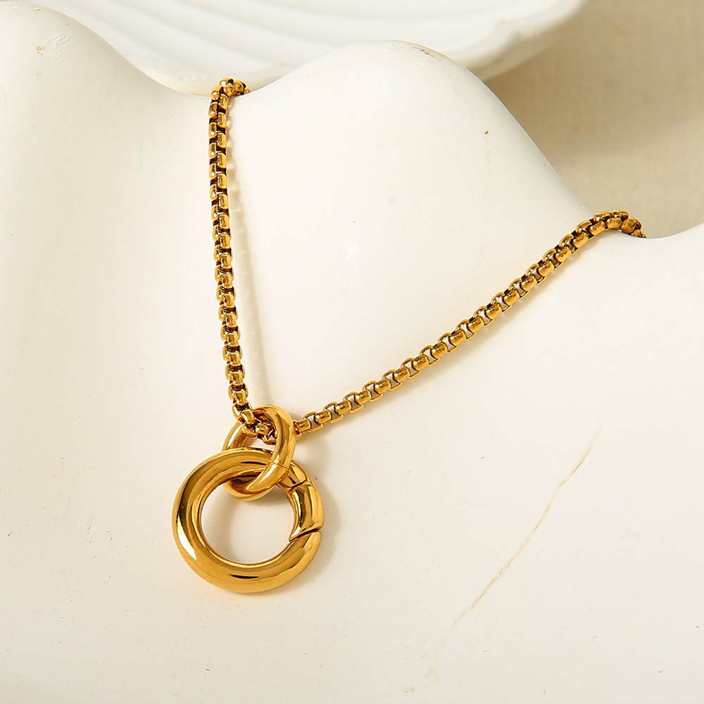 18K Gold Plated Stainless Steel Spring Buckle Box Chain Necklace DIY Accessories Basic Link Clasp Geometric Pattern Women's Ins Style