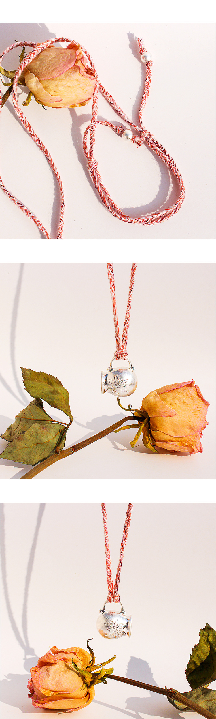 Long Handmade Woven Necklace Summer Vacation Accessories Milk Canister Flower Pink Thread Geometric Pattern Design Women's Jewelry