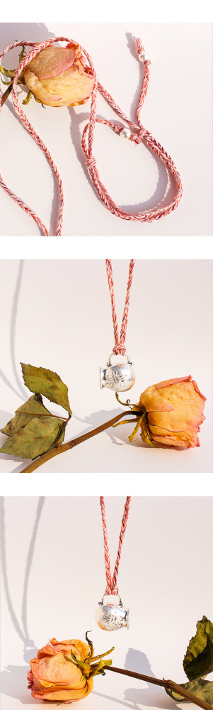 Long Handmade Woven Necklace Summer Vacation Accessories Milk Canister Flower Pink Thread Geometric Pattern Design Women's Jewelry