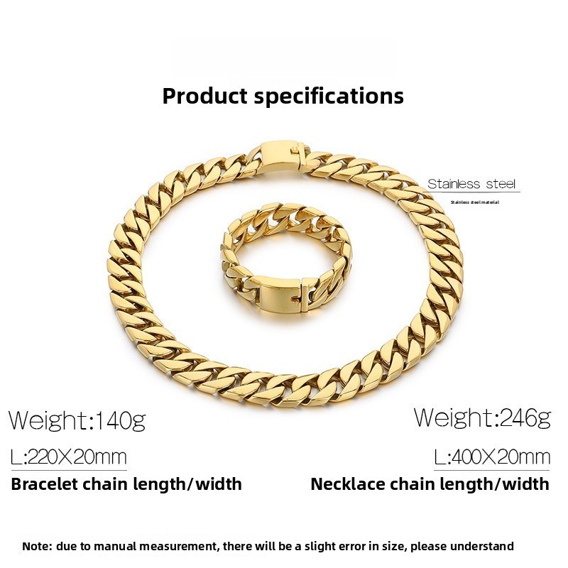 Polished Titanium Steel Bracelet Cuban Chain Necklace Men's High Quality Vacuum Electroplating Jewelry Accessories