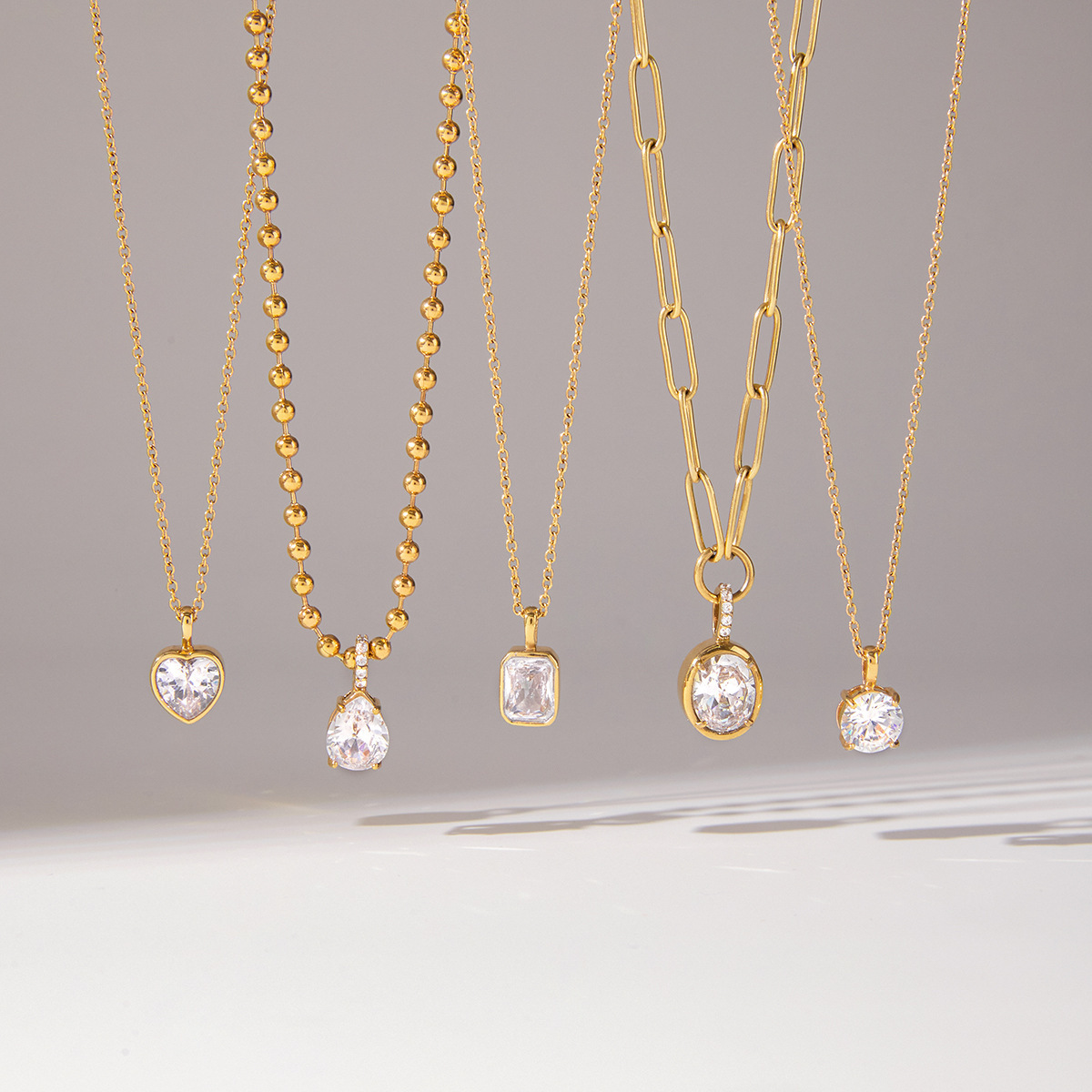 New 18K Zirconia Necklace Women's Stainless Steel Fashion Jewelry Non-fading Geometric Pattern Luxury European Style Pendant Chain