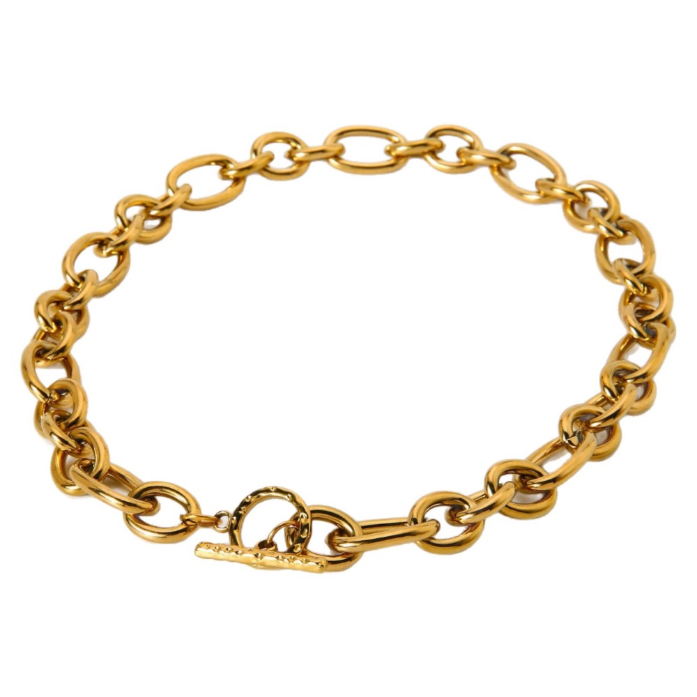 Trendy Hip Hop 18K Gold Plated Stainless Steel Cuban Link OT Buckle Necklace Clavicle Chain DIY Accessories For Women