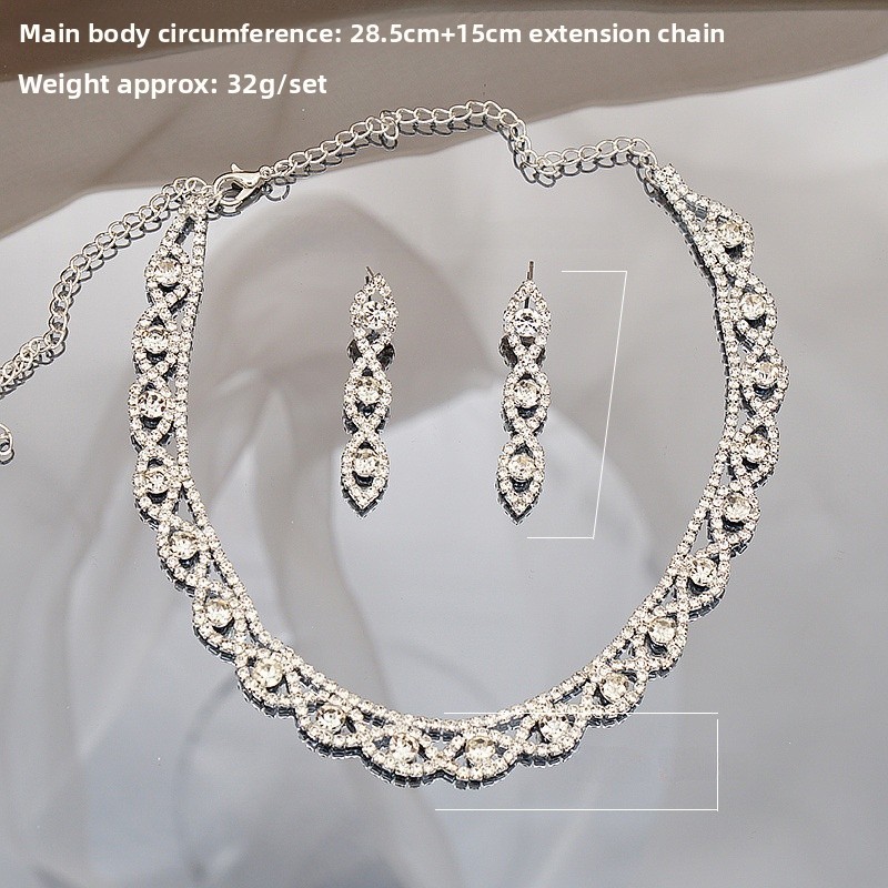 Simple Full Diamond Claw Chain Necklace And Earrings Set Bridal Wedding Accessories Multifunctional Titanium Steel Star