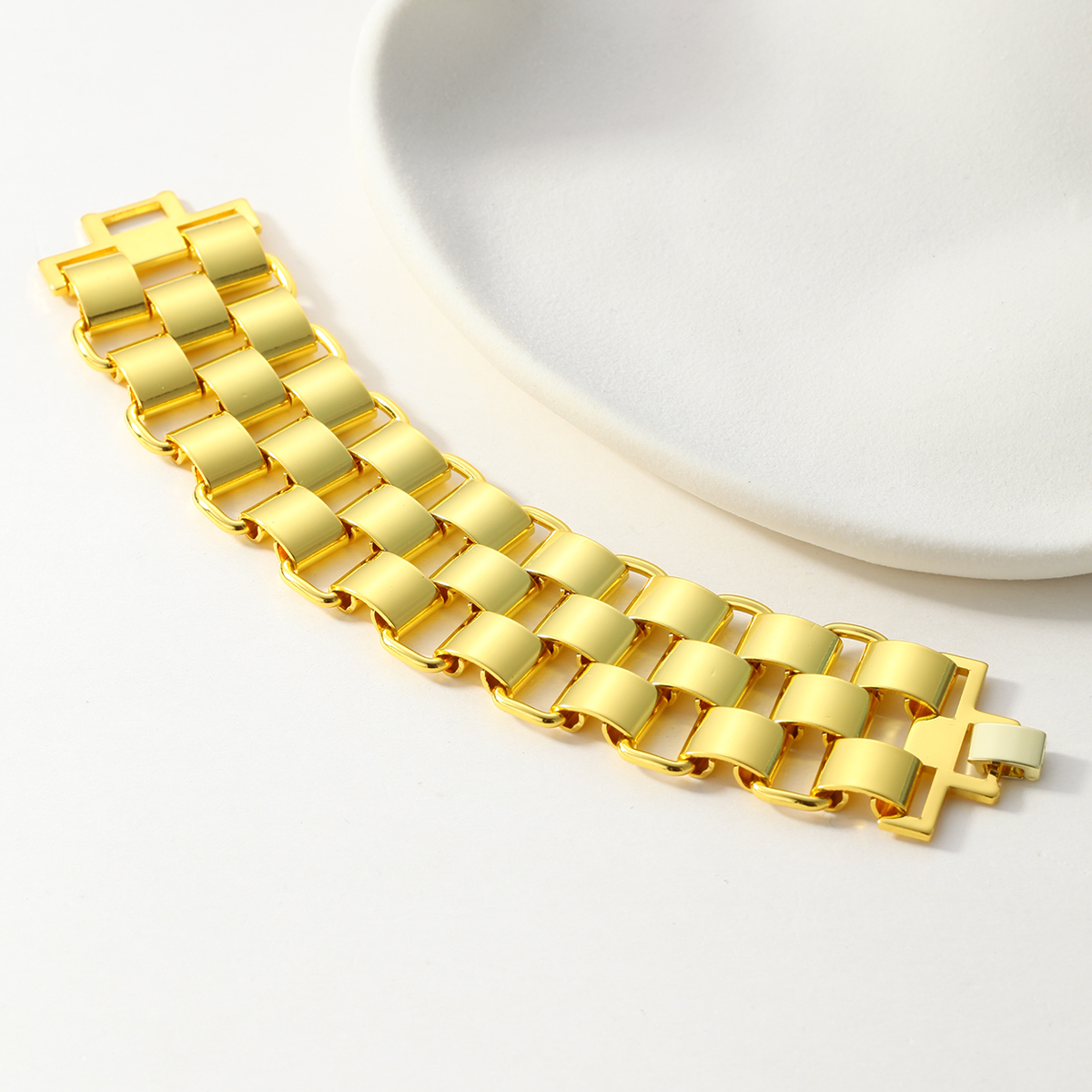 1pc201 Stainless Steel 18k Gold Plated Geometric Wide Chain Bracelet For Women Adults Water Plated No Inlay Material