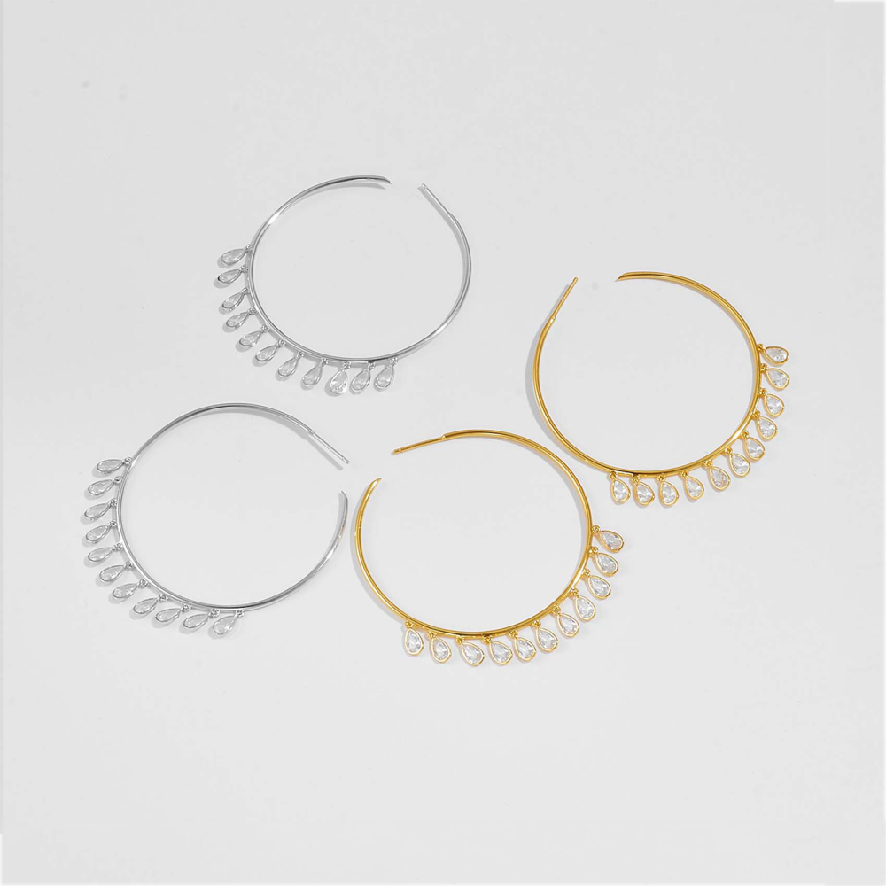 1 Pair Simple Style Classic Style Geometric Plating 925 Sterling Silver Zircon Electroplating 18K Gold Plated 18K Real Gold Plated White Gold Plated Women's Drop Earrings