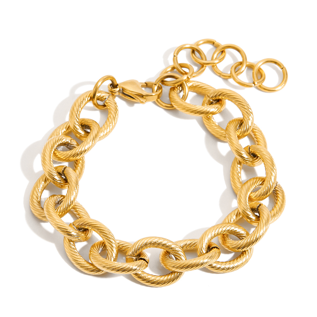 Ladies Vintage Style Stainless Steel Cross Chain Bracelet Screw Thread 18K Gold Plated Adjustable Length Travel Friendly Jewelry