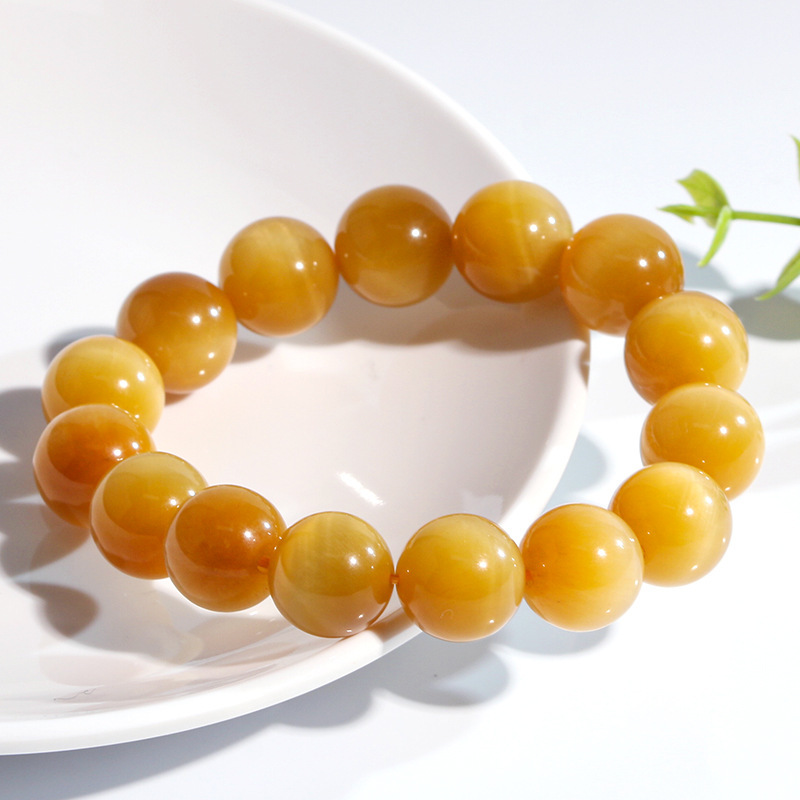 Natural Gold Tiger Eye Stone Bracelet High Quality Cat's Eye Lightning Pattern Round Beads Sea East Gemstone Wooden Chalcedony