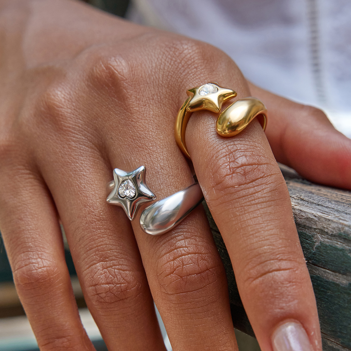 PVD Coated Real Gold Plated Star 304 Stainless Steel 316 Stainless Steel  Sweet Artistic Waterproof Non Tarnish Rings