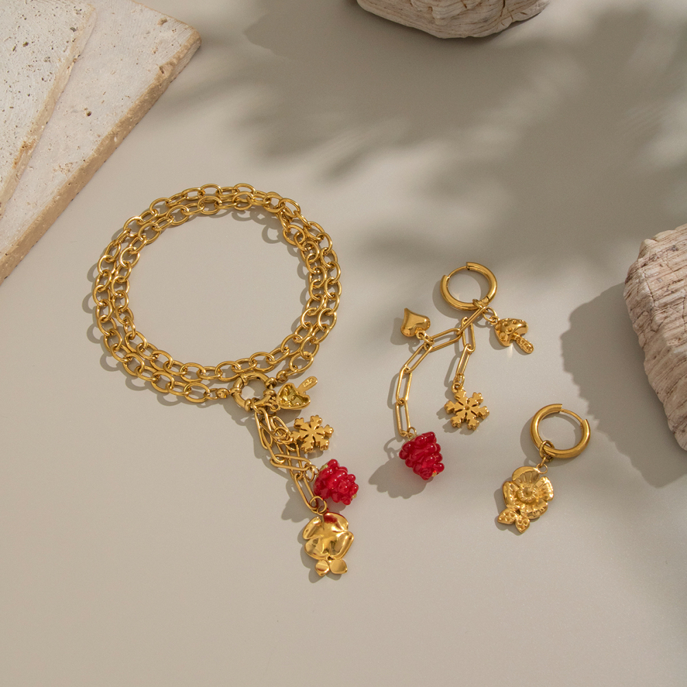 Sweet Fresh Floral Grape Snowflake AB Earrings Necklace Set Tassel Girl Jewelry Accessories Personalized Design Sense