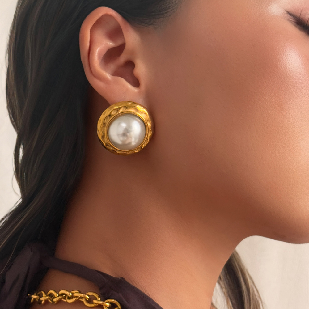 Fashionable Vintage Bohemian Pearl Earrings Titanium Steel Plated With 18K Gold Geometric Pattern Unisex Jewelry Accessories