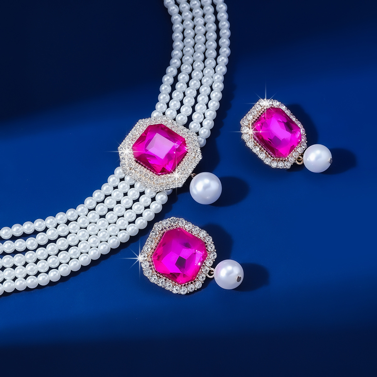 1 Set Glam Luxurious Lady Geometric Heart Shape Artificial Crystal Imitation Pearl Copper Inlay Artificial Crystal Women's Beaded Chain Jewelry Set