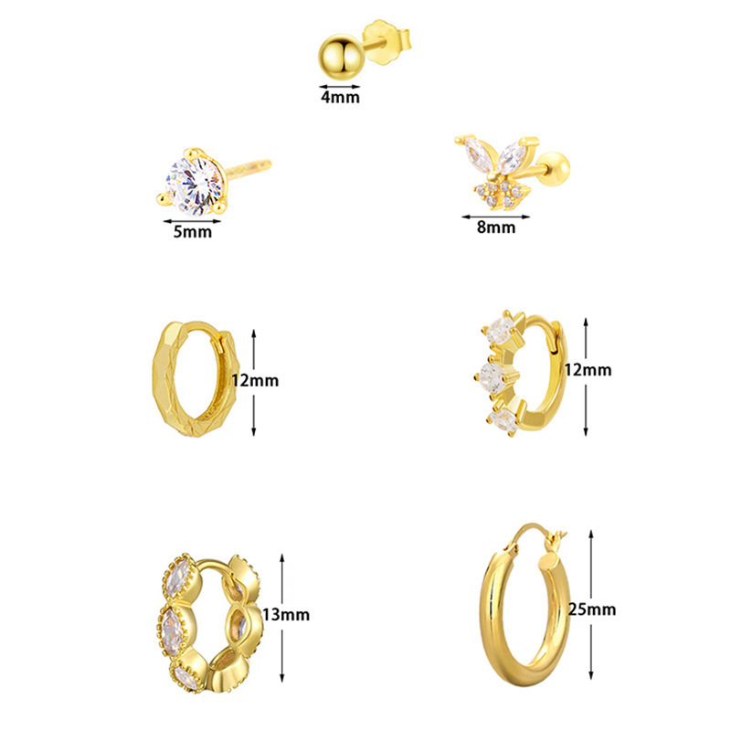 Zirconia Stud Earrings Set For Women 7-Piece Multifunctional Jewelry Accessories Geometric Pattern 24K Gold Plated