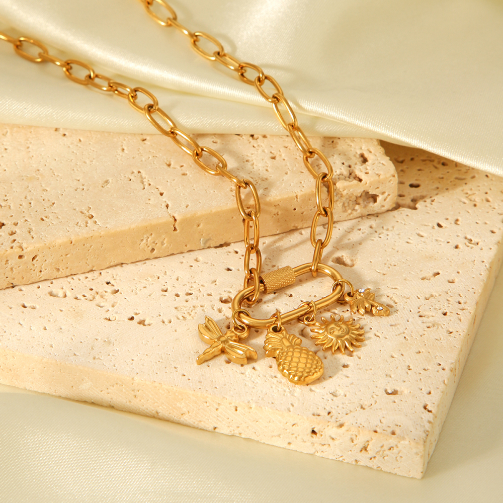 Removable Climbing Buckle Cross Stainless Steel Necklace Coconut Tree Sun DIY Jewelry Accessories Lobster Clasp Zircon Inlay