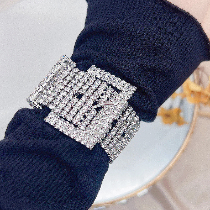 Wide Rhinestone Crystal Bracelet Wedding Dress Accessories Geometric Gold-Plated 925 Sterling Silver 925 Earrings Suitable For Women