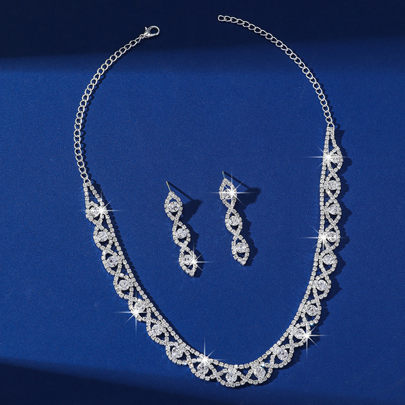 Simple Full Diamond Claw Chain Necklace And Earrings Set Bridal Wedding Accessories Multifunctional Titanium Steel Star