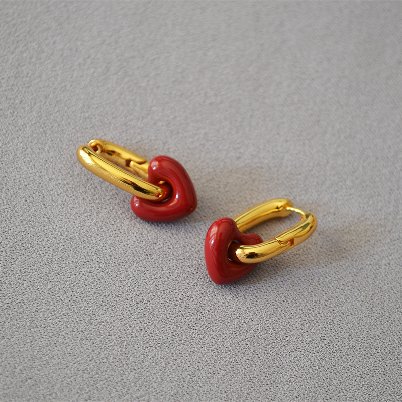 Korean Fashion Retro Red Thick Fat Small Love Handmade Enamel Glaze Personality Niche Temperament U-word Earrings Earrings