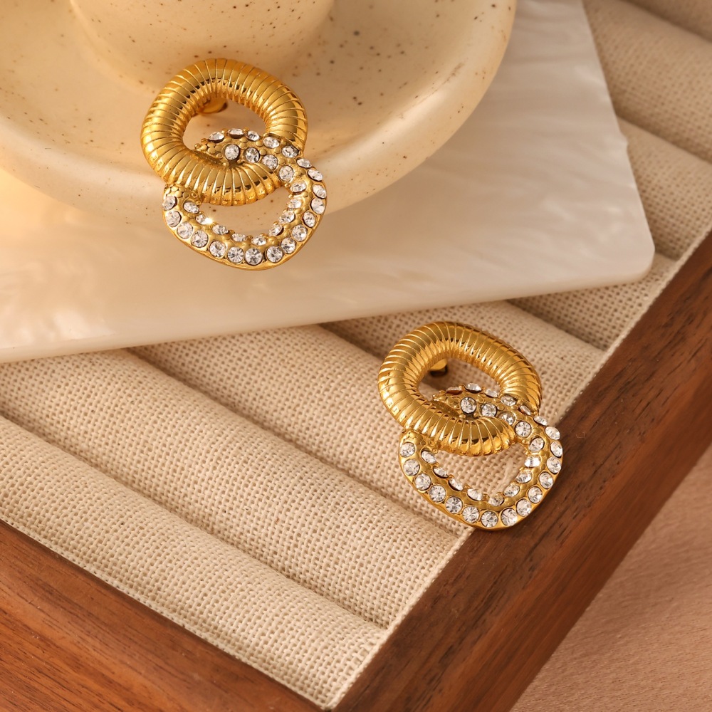 Trendy 18K Stainless Steel Zircon Earrings For Women Non-Fading Geometric Pattern Original Design Jewelry Accessories