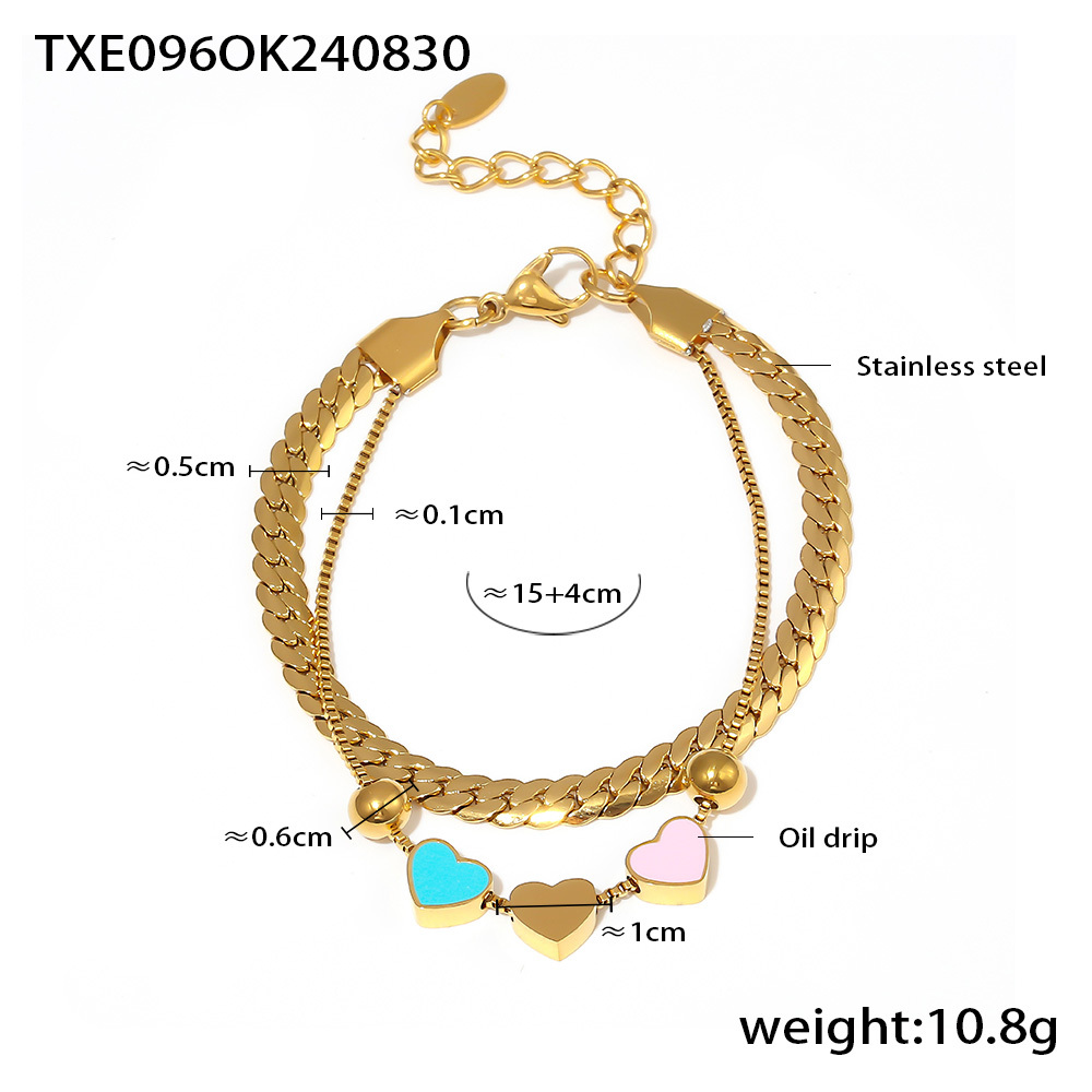 304 Stainless Steel Heart Shape PVD Coated Real Gold Plated Retro Vacation Waterproof Non Tarnish Enamel Bracelets Necklace